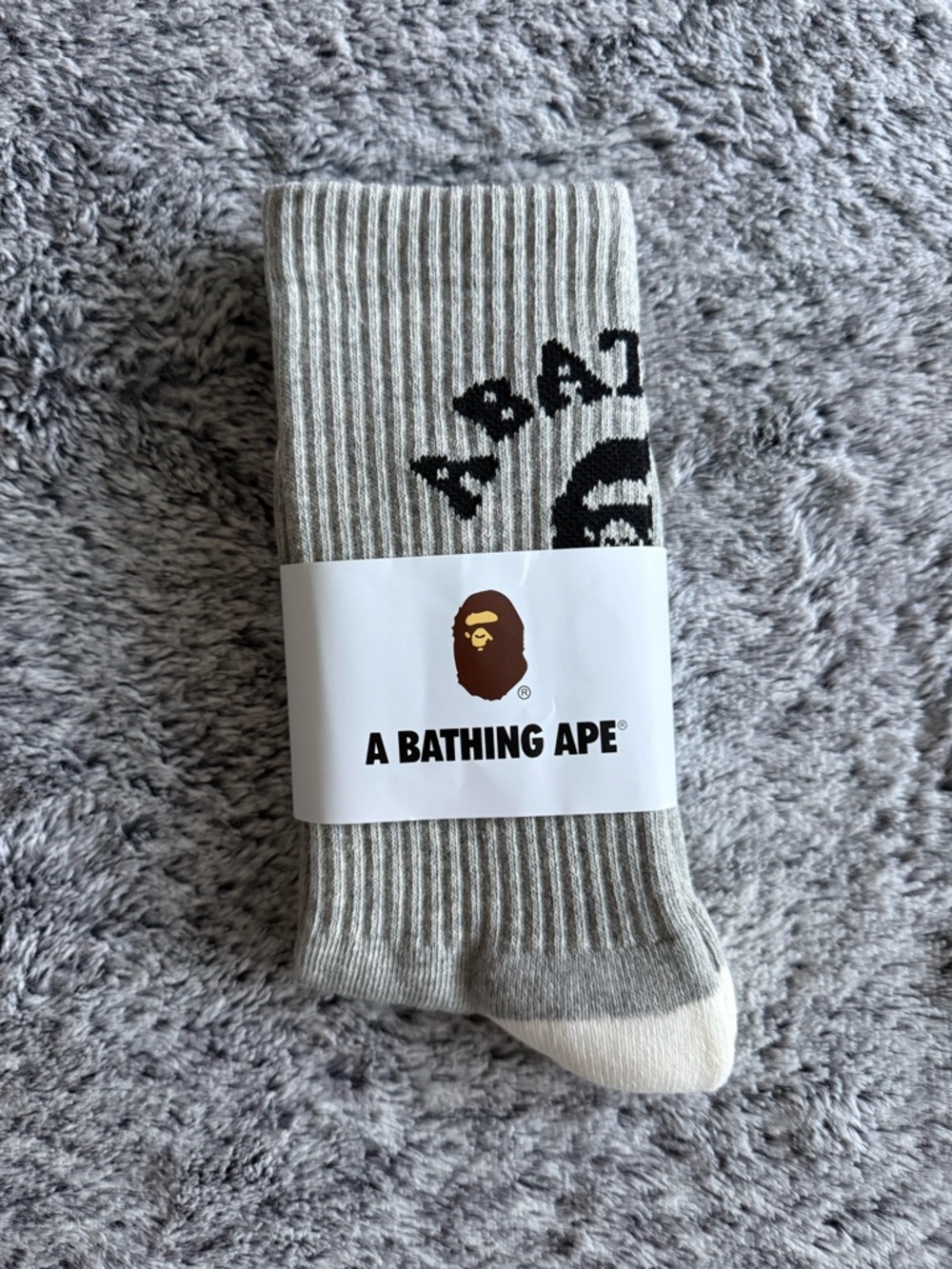 Men’s A Bathing Ape Socks, BAPE, Grey, NEW